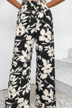New Casual Simple High Waist Flower Print Wide Leg Pants