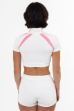 Sports High Collar Stitching Zipper Tight Contrast Color Top Shorts Two-Piece Set