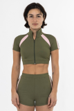 Sports High Collar Stitching Zipper Tight Contrast Color Top Shorts Two-Piece Set