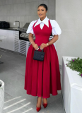 Elegant Puff Sleeve Shirt Collar High Waist Slim Dress