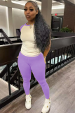 Contrast Color Girl Yoga High Elastic Two-Piece Set With Headscarf