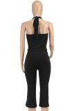 Solid Color Fashionable Women'S Backless Halter Neck Camisole Two Piece Set