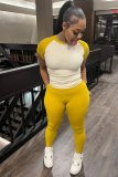 Contrast Color Girl Yoga High Elastic Two-Piece Set With Headscarf