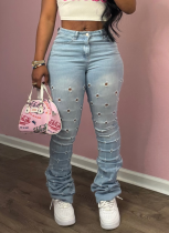 New Style Ripped Washed Distressed Stretch Layered Jeans