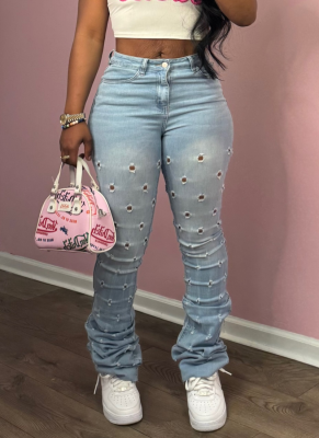 New Style Ripped Washed Distressed Stretch Layered Jeans