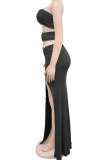 Fashion Women'S Solid Color Slim Sexy Slit Long Dress