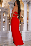 Fashion Women'S Solid Color Slim Sexy Slit Long Dress