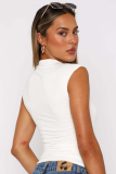 Summer Half-High Collar Solid Color Slim Sleeveless Hot Girl Style Versatile Vest