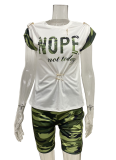 Casual Commuter Pants Round Neck Pin Short Sleeve Set
