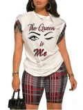 Casual Commuter Pants Round Neck Pin Short Sleeve Set