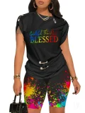 Casual Commuter Pants Round Neck Pin Short Sleeve Set