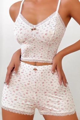 Spring And Summer Sexy Lace Suspender Shorts Ladies Home Wear Two-Piece Suit