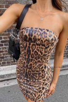 New Sexy Hot Girl Leopard Print Sequin Tube Top Slim Short Hip Dress Wholesale