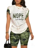 Casual Commuter Pants Round Neck Pin Short Sleeve Set