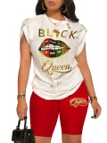 Casual Commuter Pants Round Neck Pin Short Sleeve Set