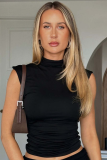 Summer Half-High Collar Solid Color Slim Sleeveless Hot Girl Style Versatile Vest