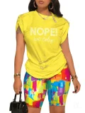 Casual Commuter Pants Round Neck Pin Short Sleeve Set