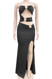 Fashion Women'S Solid Color Slim Sexy Slit Long Dress