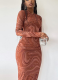Tight Round Neck Long Sleeve Printed Hip Dress