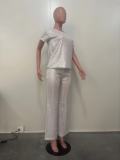 New Sequin Solid Color Short-sleeved Trousers Two-piece Suit