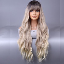 New Women's Wig Natural Middle Part Long Brown Wavy High Temperature Fiber Wig
