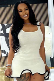 White Summer Sleeveless Wave Curled Slim Vest Dress