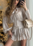 Fashion Bow Tie Top High Waist Shirred Skirt Set