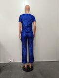 New Sequin Solid Color Short-sleeved Trousers Two-piece Suit