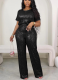 New Sequin Solid Color Short-sleeved Trousers Two-piece Suit
