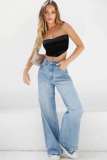 Blue High Waist Loose Wide Leg Women'S Mopping Jeans
