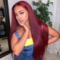 Wig for Women Wine Red Long Straight Hair Middle Part Fashion Synthetic Hairpiece for Women