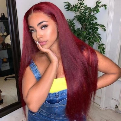 Wig for Women Wine Red Long Straight Hair Middle Part Fashion Synthetic Hairpiece for Women