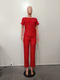 New Sequin Solid Color Short-sleeved Trousers Two-piece Suit