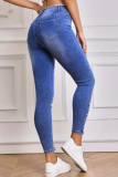 High Waist Elastic Pearl Ripped Tassel Fashion Denim Pants