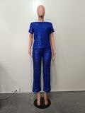 New Sequin Solid Color Short-sleeved Trousers Two-piece Suit