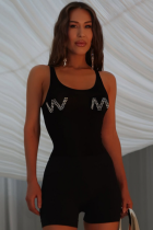 Fashionable And Sexy Letter Hot Diamond Casual Sling Slim Jumpsuit