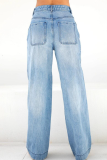 Blue High Waist Loose Wide Leg Women'S Mopping Jeans