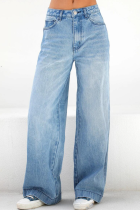 Blue High Waist Loose Wide Leg Women'S Mopping Jeans