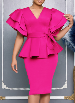 Fashionable and Elegant Ruffled Hip-hugging Dress