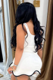 White Summer Sleeveless Wave Curled Slim Vest Dress