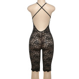 Sexy Deep V Lace See-through Sleeveless High Waist Slim Jumpsuit