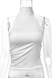 White Sexy Navel Bare Back Halter Neck Tights Ladies Vest