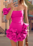 Sexy One Shoulder Ruffled Flower Bud Waist Dress