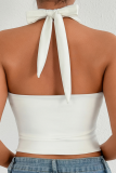 White Sexy Fashion V-Neck Backless Bottoming Top With Exposed Navel Vest