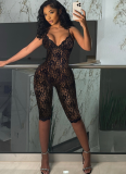 Sexy Deep V Lace See-through Sleeveless High Waist Slim Jumpsuit