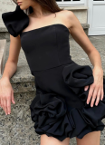 Sexy One Shoulder Ruffled Flower Bud Waist Dress