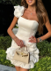 Sexy One Shoulder Ruffled Flower Bud Waist Dress