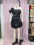 Sexy One Shoulder Ruffled Flower Bud Waist Dress