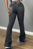 Grey Button-Down Split-Hem Denim Trousers