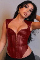 Summer New Sexy PU Leather Nightclub Vest